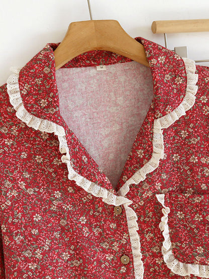 Vintage Floral Lace Trim Pajama Set