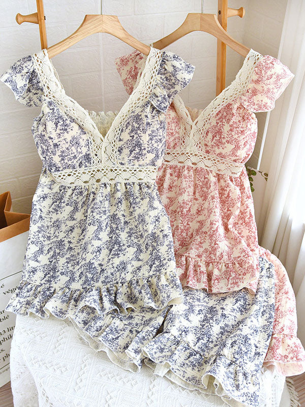 Petal Whisper Lace Short Sleeve Pajama Set