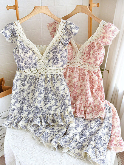 Petal Whisper Lace Short Sleeve Pajama Set