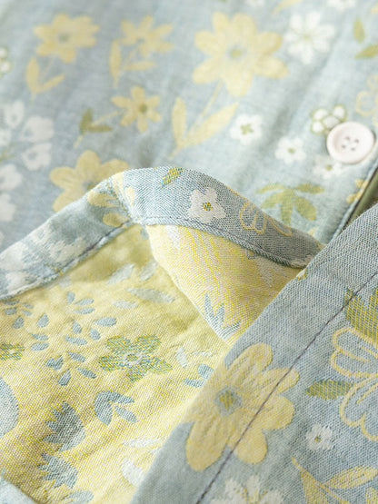 Vintage Floral Print Long Sleeve Cotton Pajama Set