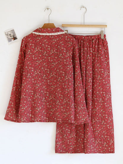 Vintage Floral Lace Trim Pajama Set