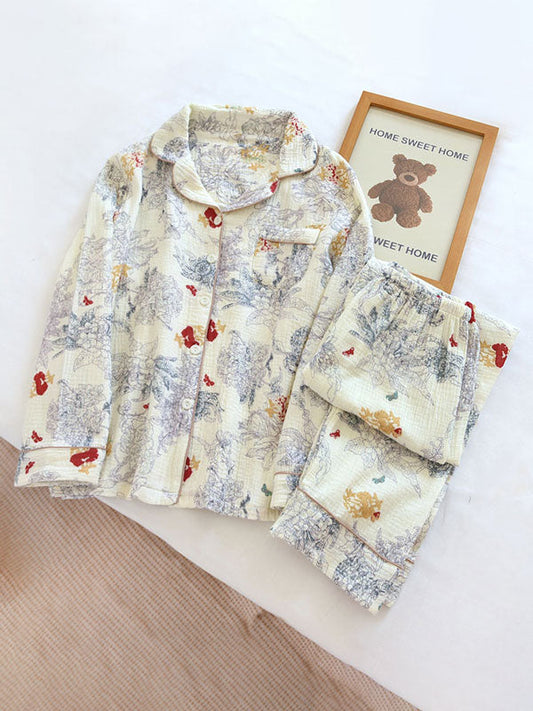 Vintage Print Cotton Pajama Set