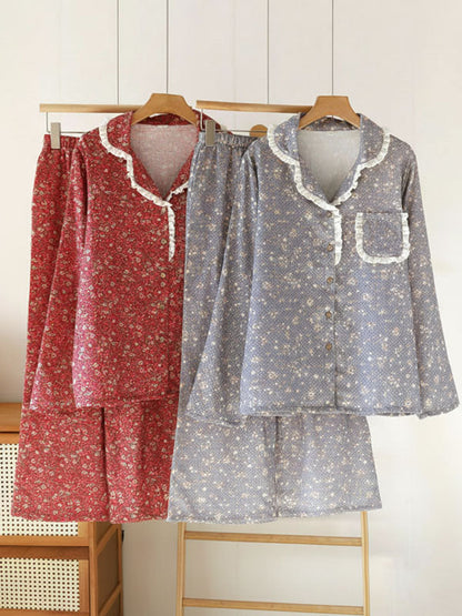 Vintage Floral Lace Trim Pajama Set