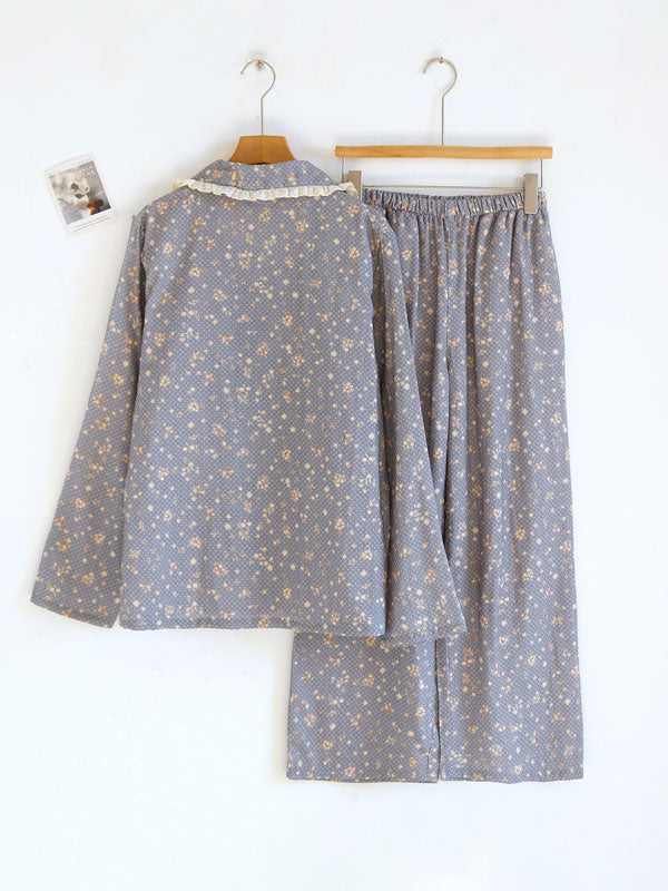 Vintage Floral Lace Trim Pajama Set