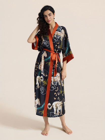 Floral Printed Long Kimono Robe