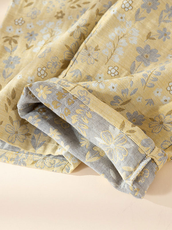 Vintage Floral Print Long Sleeve Cotton Pajama Set