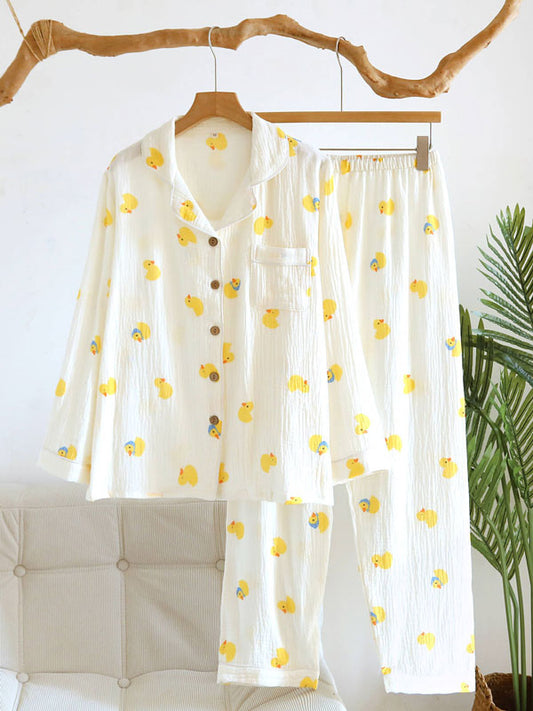 Cartoon Long Sleeve Cotton Pajama Set