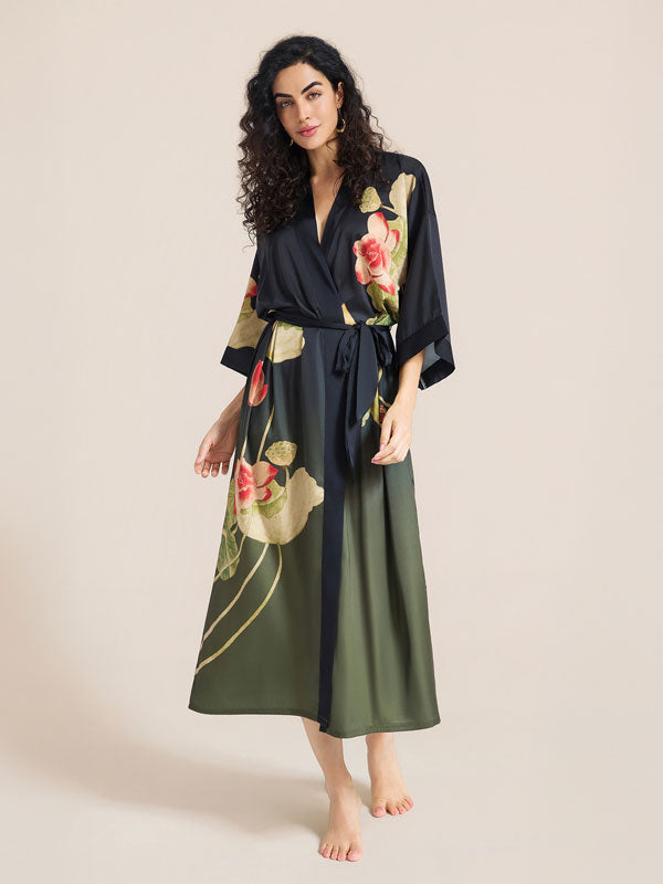 Floral Printed Long Kimono Robe