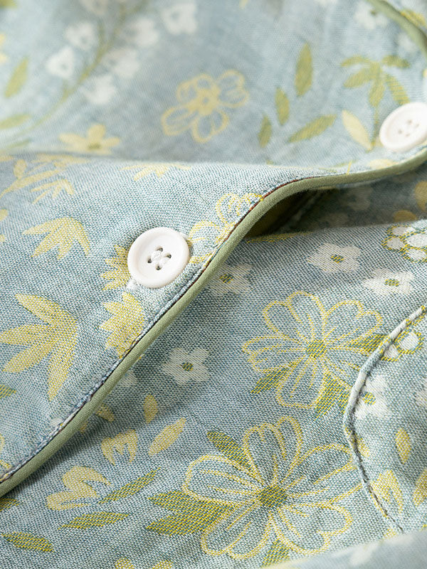 Vintage Floral Print Long Sleeve Cotton Pajama Set