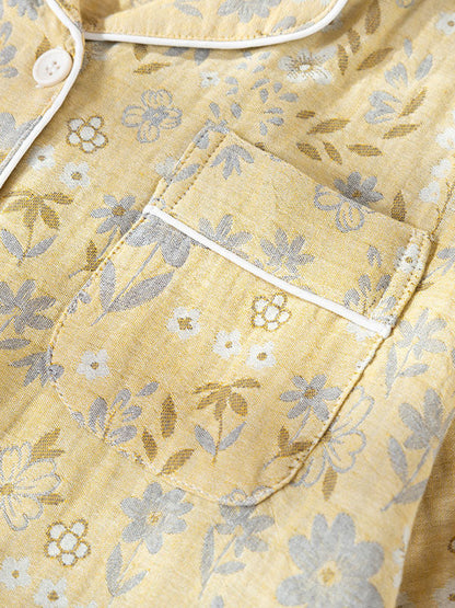 Vintage Floral Print Long Sleeve Cotton Pajama Set