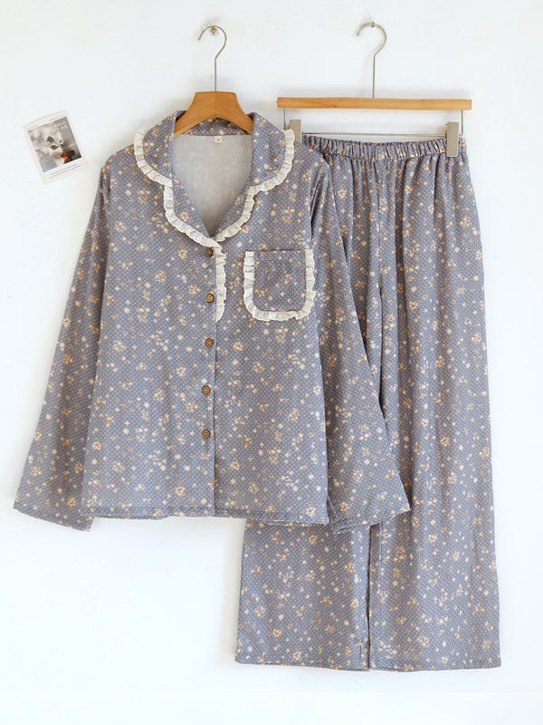 Vintage Floral Lace Trim Pajama Set