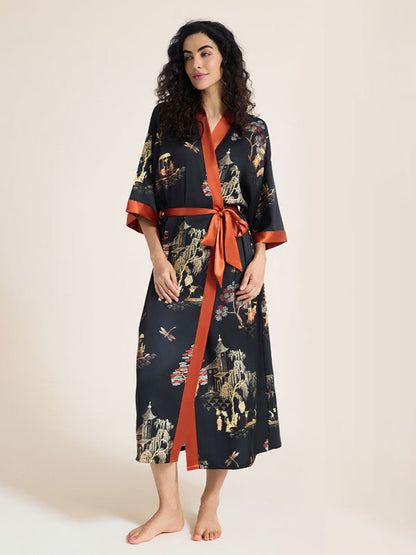 Floral Printed Long Kimono Robe