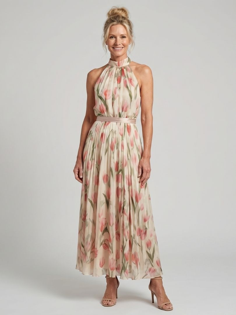 Stella | Floral Printed Halter Midi Dress