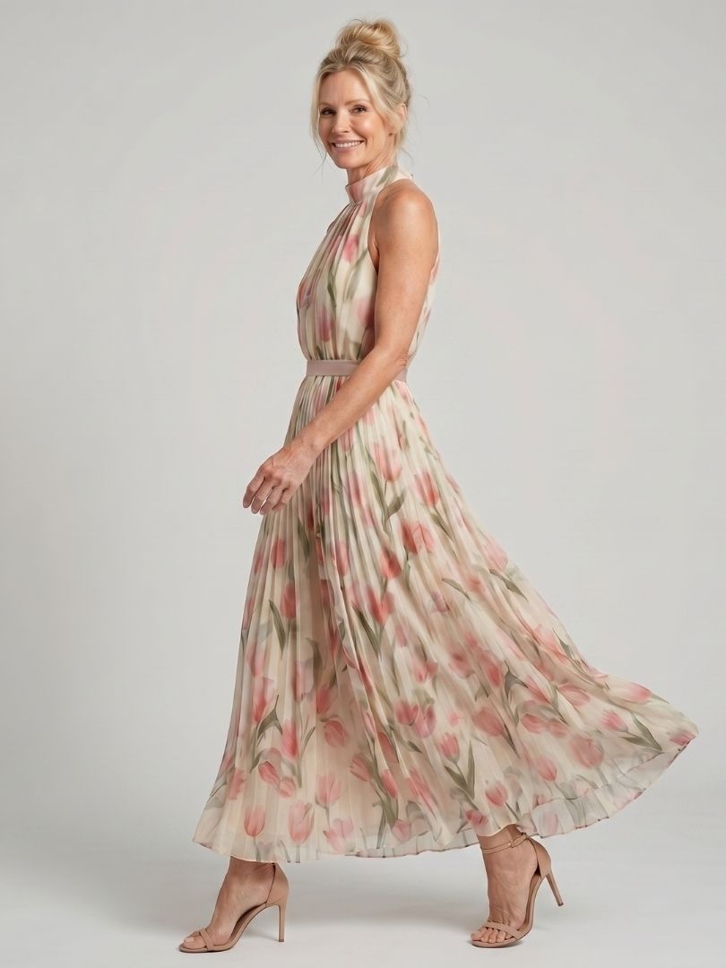 Stella | Floral Printed Halter Midi Dress