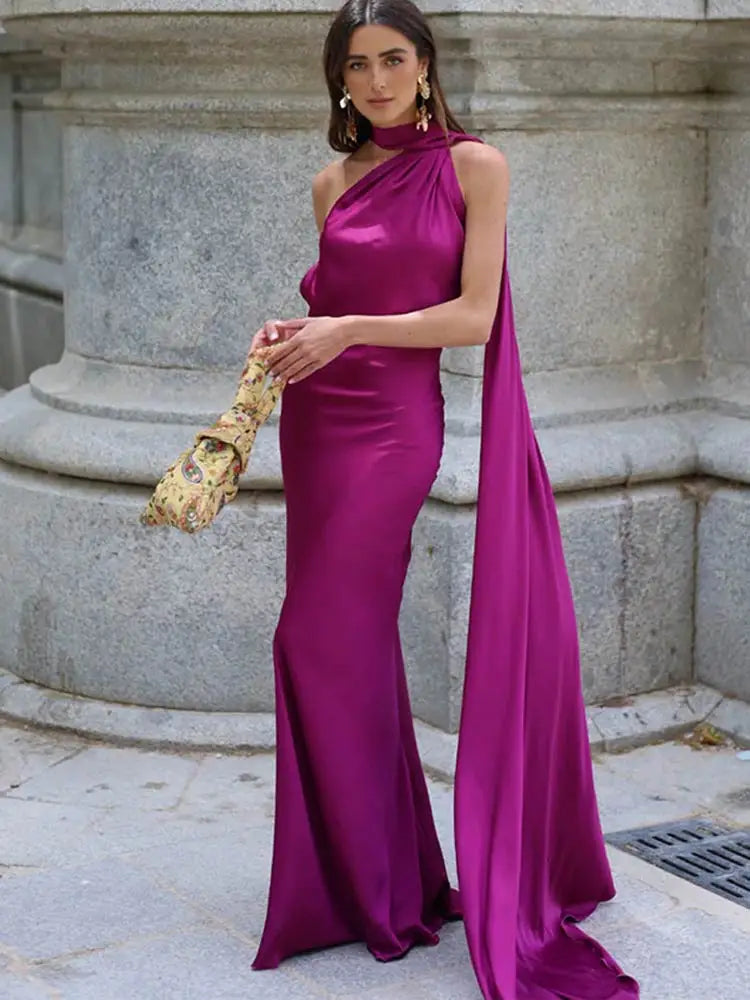 Satin Halter Maxi Backless Dress