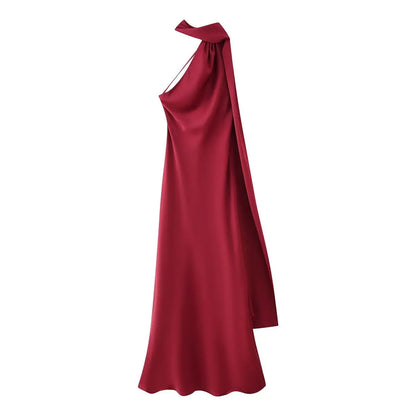 Satin Halter Maxi Backless Dress
