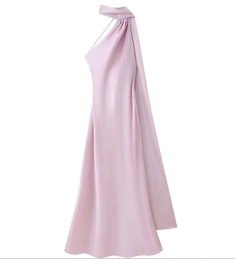 Satin Halter Maxi Backless Dress