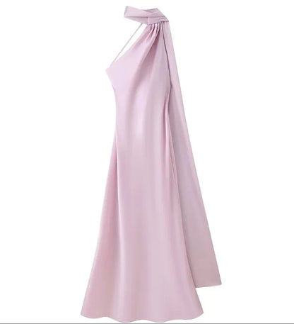 Satin Halter Maxi Backless Dress