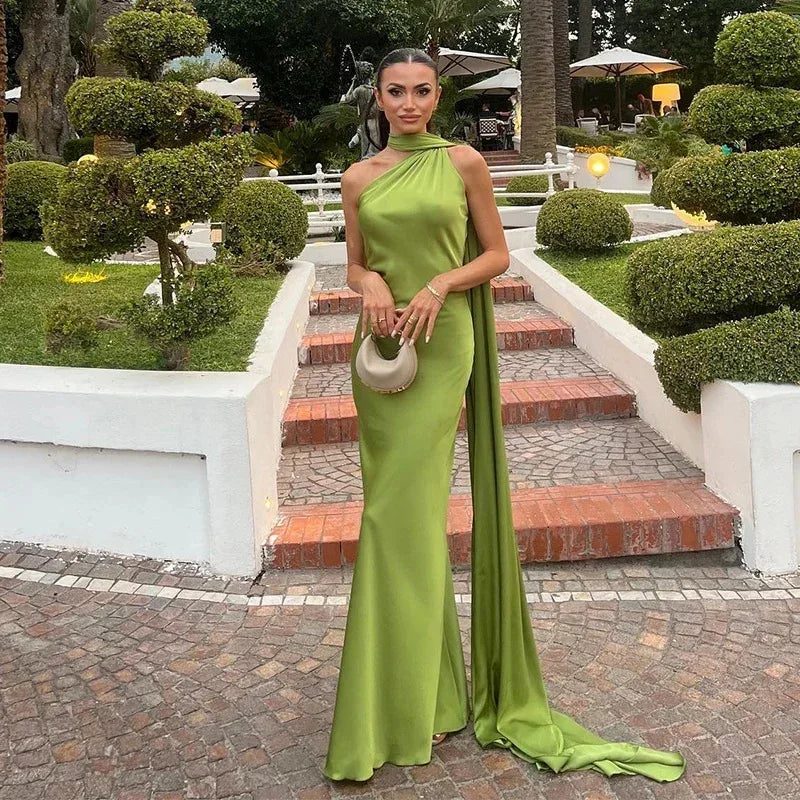 Satin Halter Maxi Backless Dress