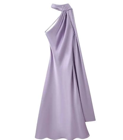 Satin Halter Maxi Backless Dress