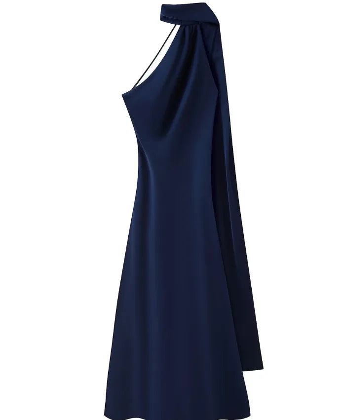 Satin Halter Maxi Backless Dress