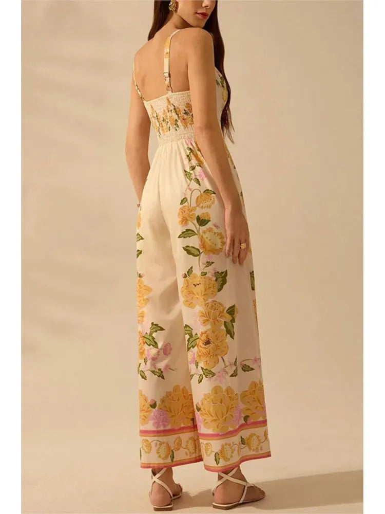 Wide-Leg Floral V-Neck Jumpsuit