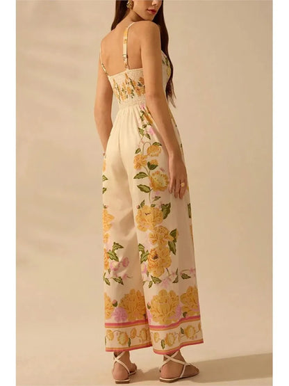 Wide-Leg Floral V-Neck Jumpsuit