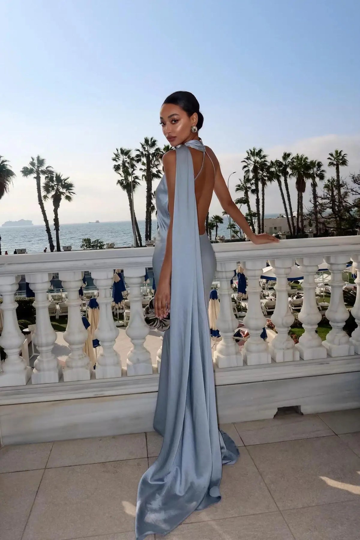 Satin Halter Maxi Backless Dress