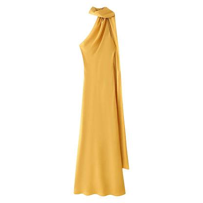Satin Halter Maxi Backless Dress