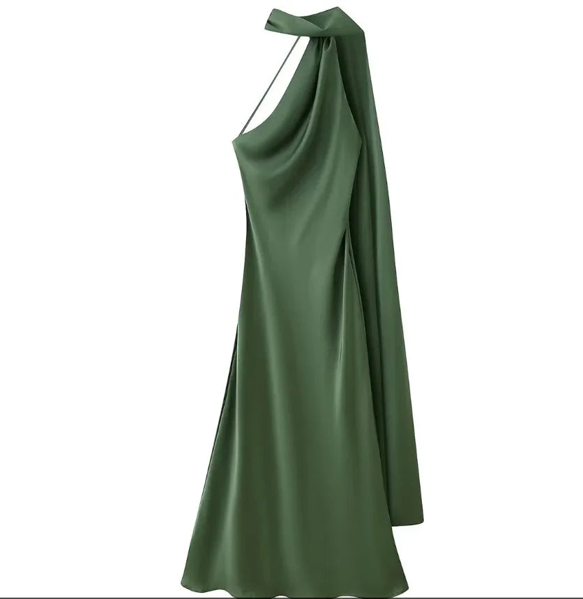 Satin Halter Maxi Backless Dress
