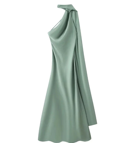 Satin Halter Maxi Backless Dress