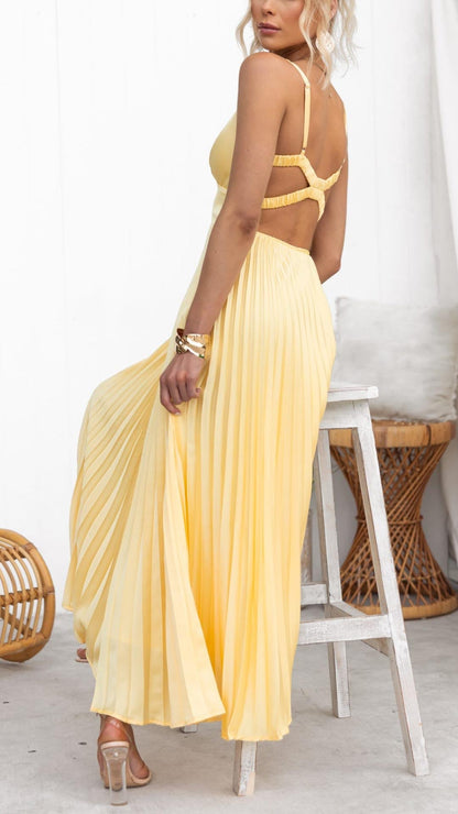 Malka | V-Neck Maxi Pleated Dress
