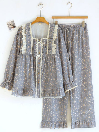 Vintage Floral Lace Trim Pajama Set