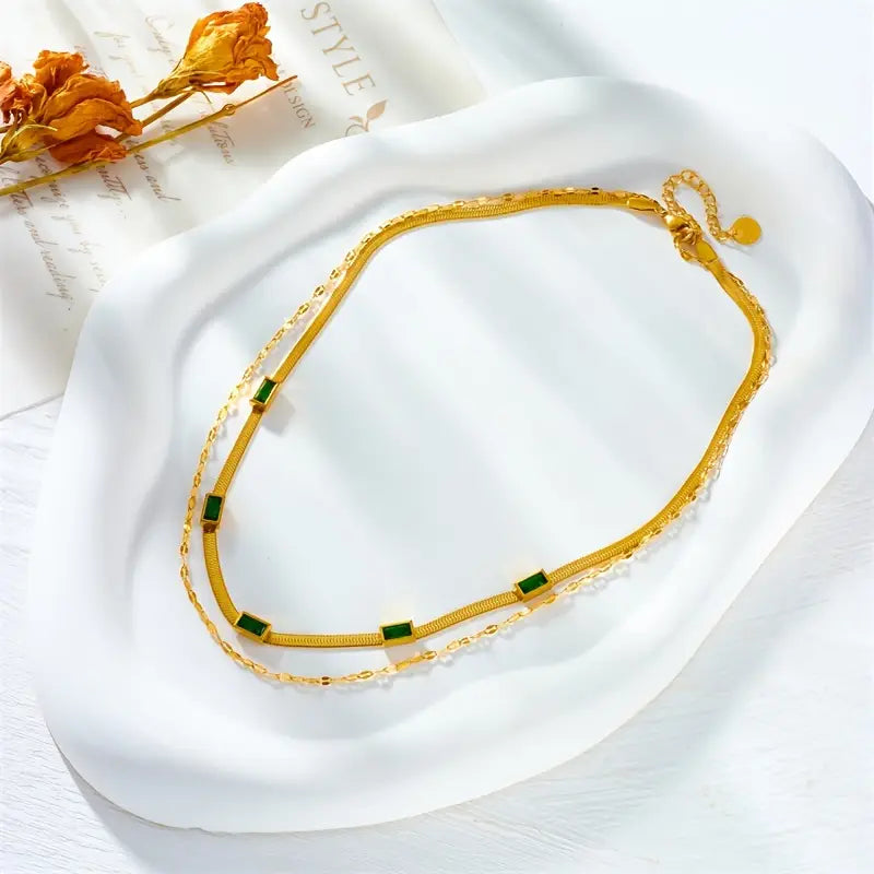 Sorel Gem Double-Layer Retro Necklace | Gold