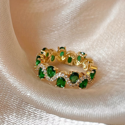 Kalira Sparkling Emerald Open Ring | Gold