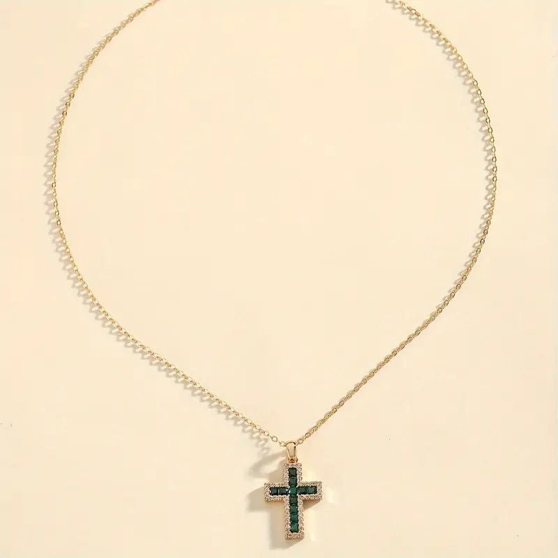 Solone Emerald Cross Pendant Necklace | Gold