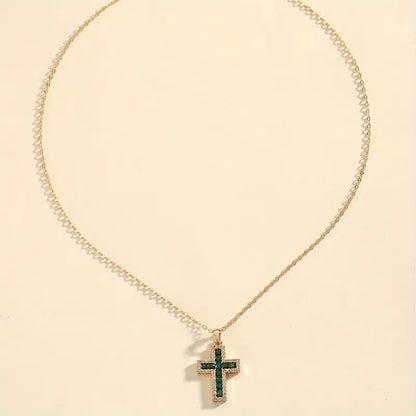Solone Emerald Cross Pendant Necklace | Gold