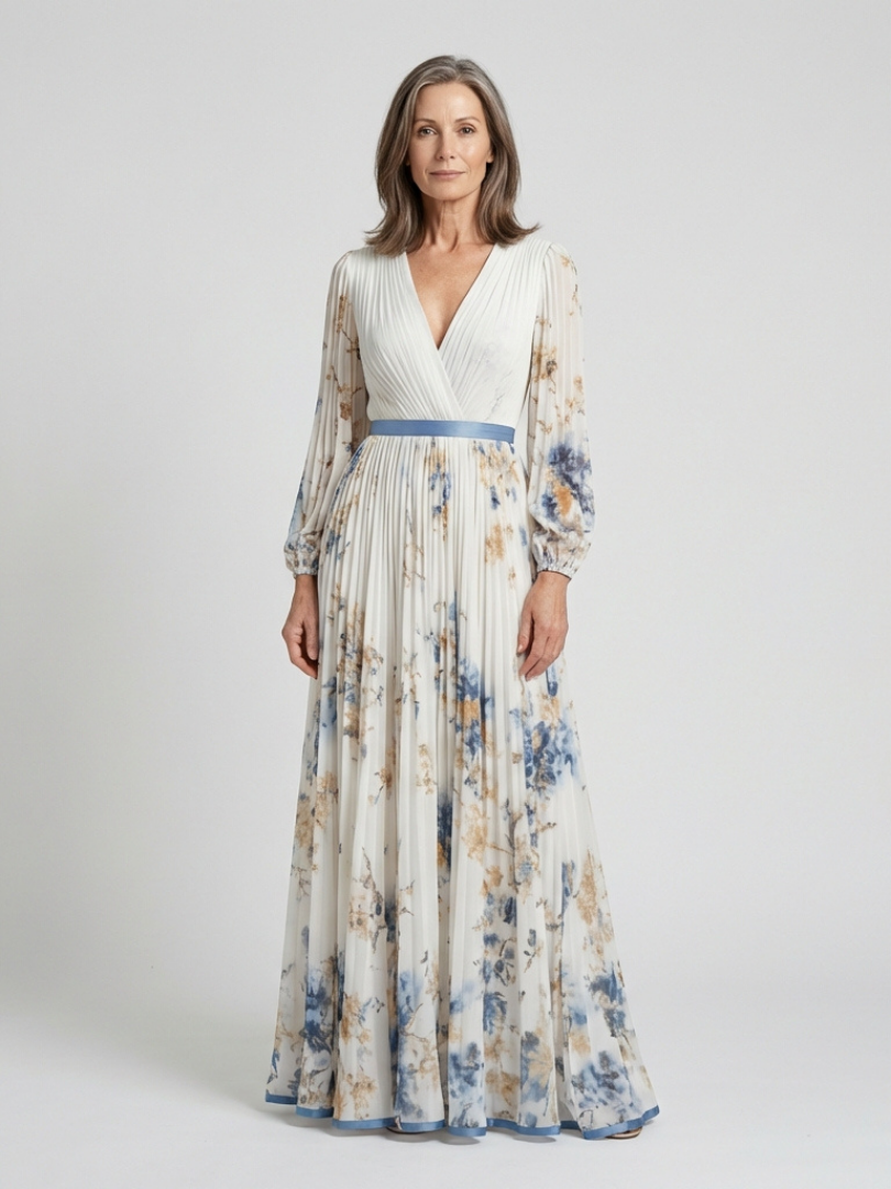 Stella | Floral V-Neck Maxi Long Sleeve Dress