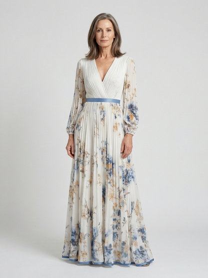 Stella | Floral V-Neck Maxi Long Sleeve Dress
