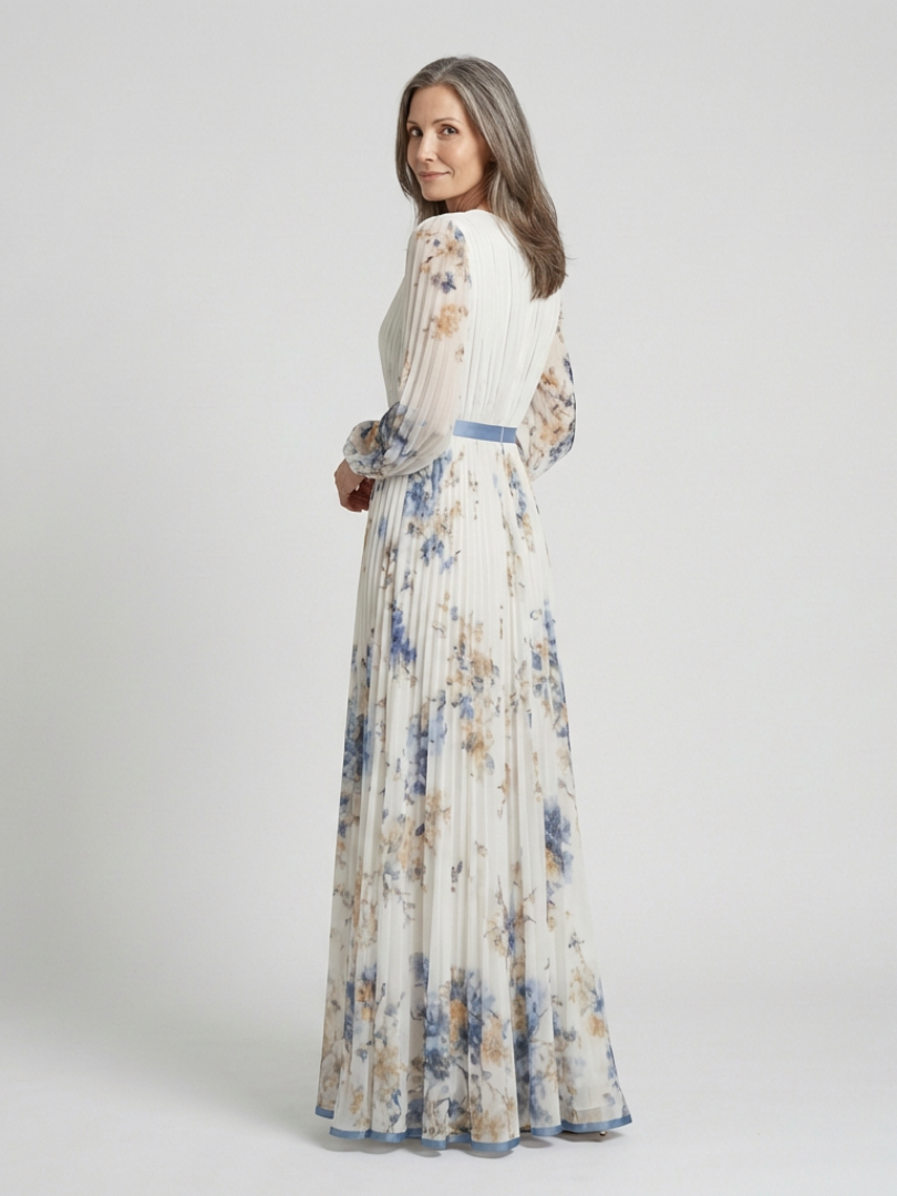Stella | Floral V-Neck Maxi Long Sleeve Dress