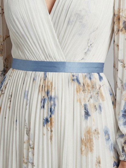 Stella | Floral V-Neck Maxi Long Sleeve Dress