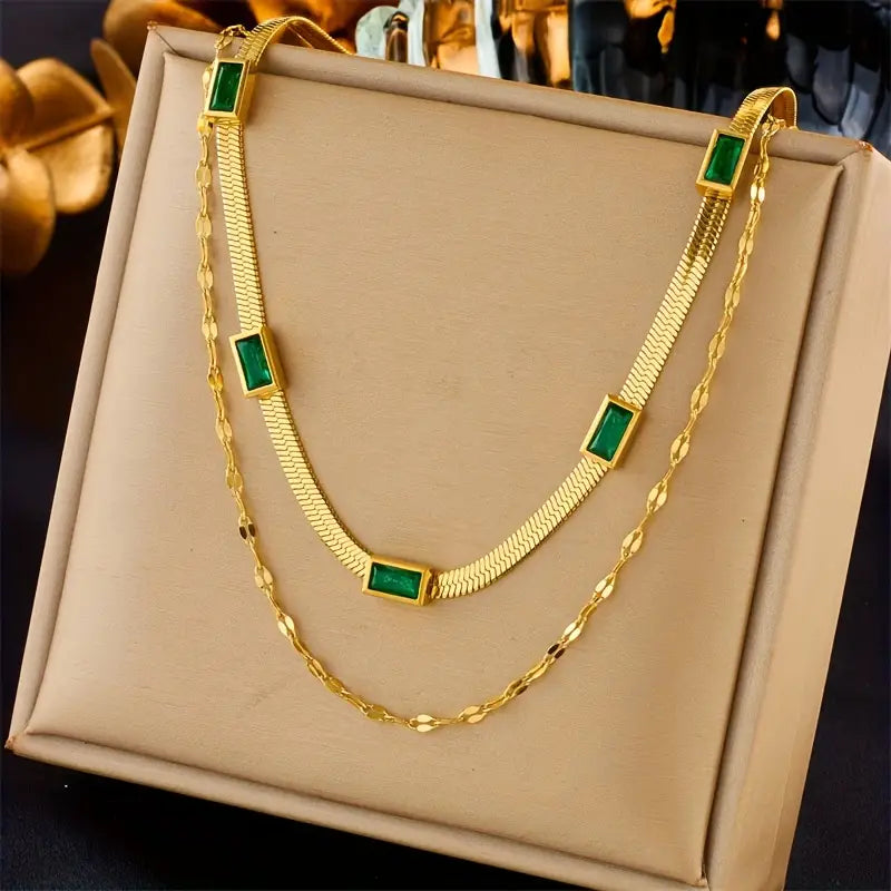 Sorel Gem Double-Layer Retro Necklace | Gold