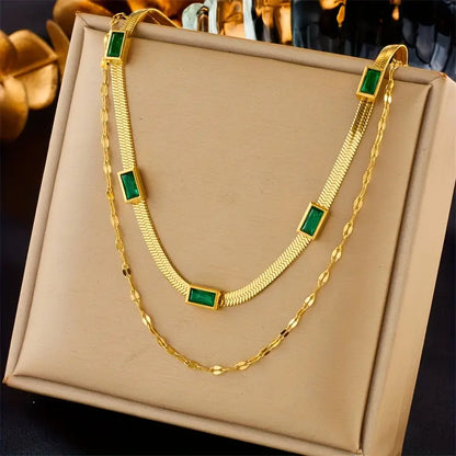 Sorel Gem Double-Layer Retro Necklace | Gold