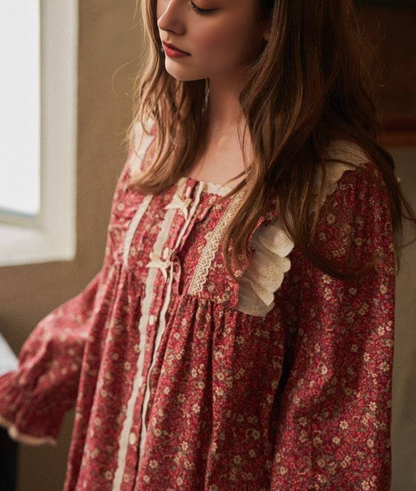 Vintage Floral Lace Trim Pajama Set