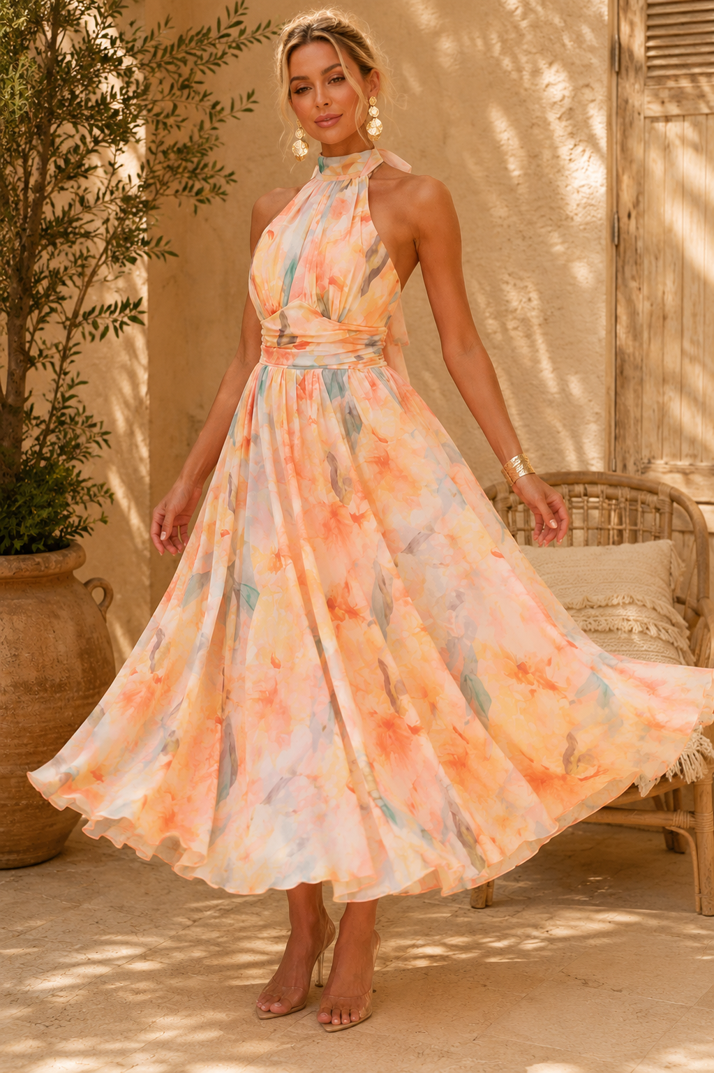 Printed Halter Maxi Dress