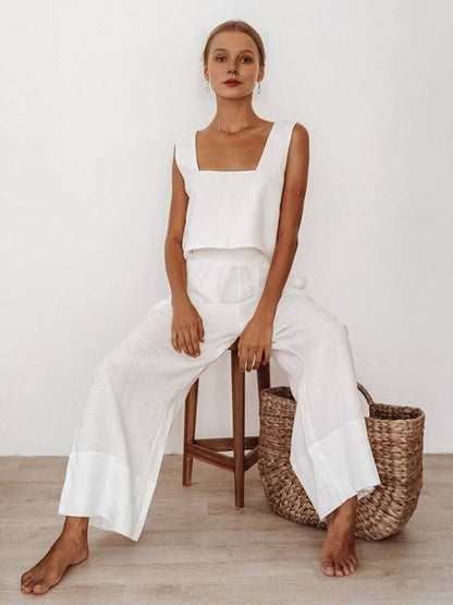Sleeveless Crop Tank & Wide Leg Pants Lounge Set