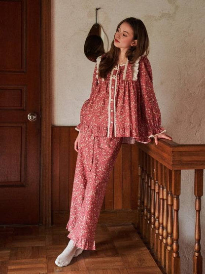 Vintage Floral Lace Trim Pajama Set