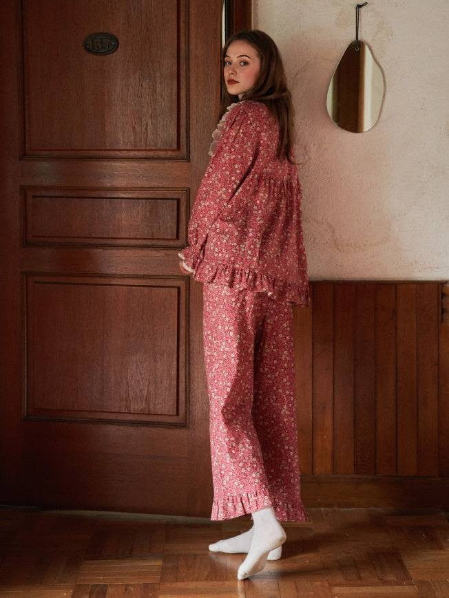 Vintage Floral Lace Trim Pajama Set