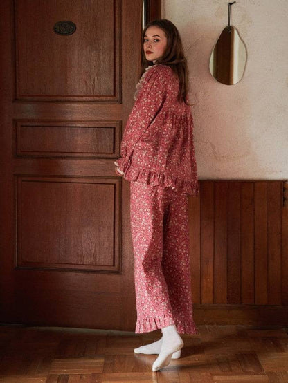 Vintage Floral Lace Trim Pajama Set