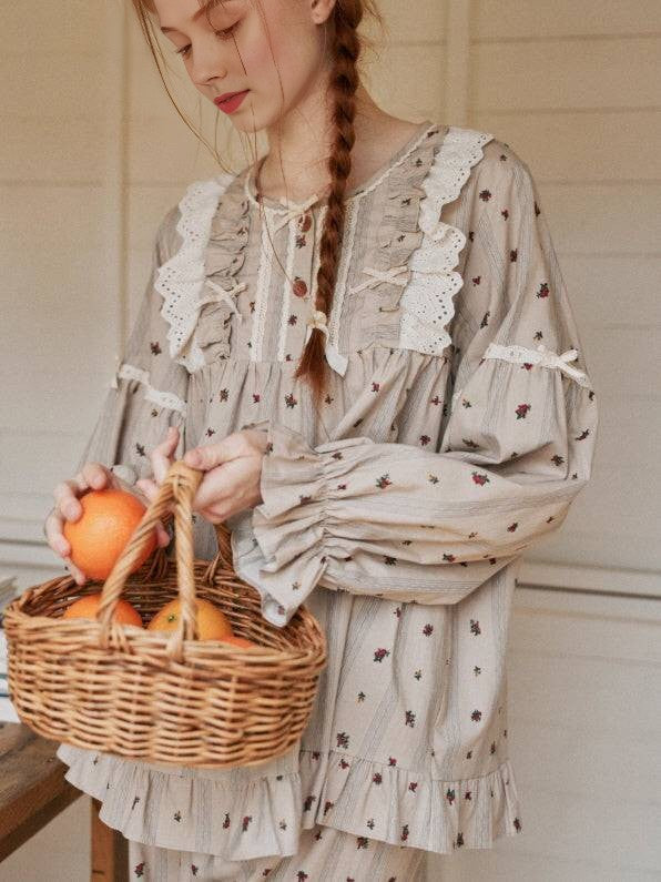 Vintage Floral Long Sleeve Pajama Set